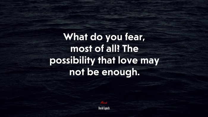 What do you fear, most of all? The possibility that love may not be enough. | David Lynch quote