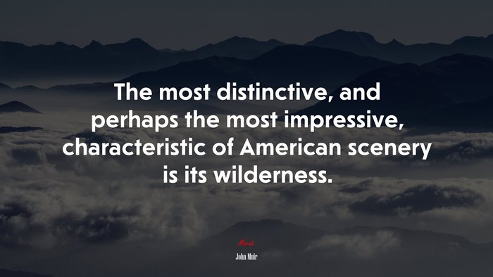 The most distinctive, and perhaps the most impressive, characteristic of American scenery is its wilderness. | John Muir quote