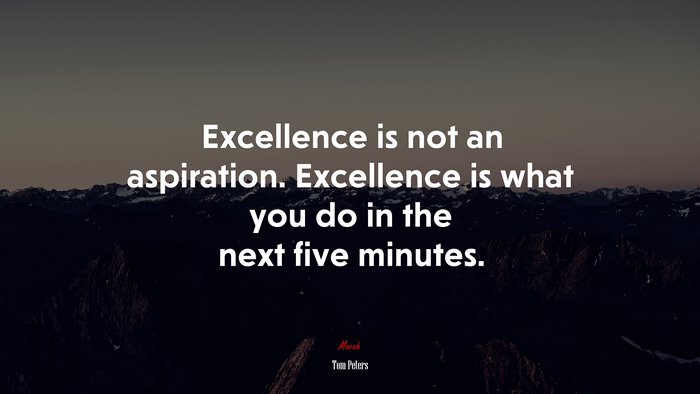 Excellence is not an aspiration. Excellence is what you do in the next five minutes. | Tom Peters quote