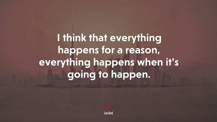 I think that everything happens for a reason, everything happens when it’s going to happen. | Lou Reed quote