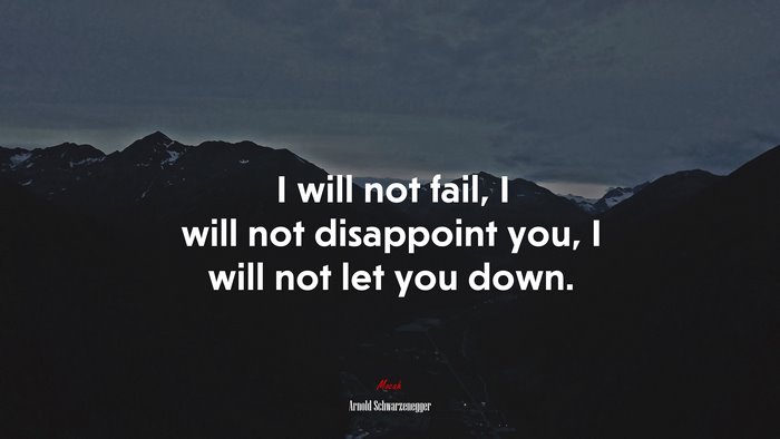 I will not fail, I will not disappoint you, I will not let you down. | Arnold Schwarzenegger quote
