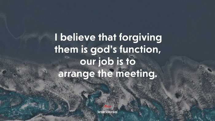 I believe that forgiving them is god’s function, our job is to arrange the meeting. | Norman Schwarzkopf quote