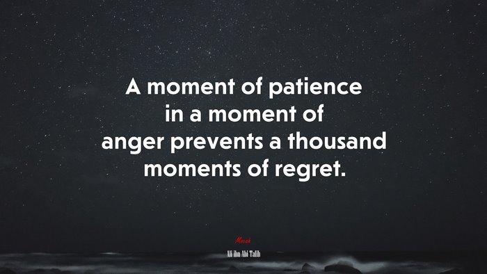 A moment of patience in a moment of anger prevents a thousand moments of regret. | Ali ibn Abi Talib quote