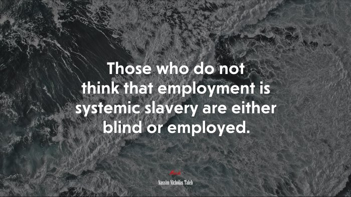 Those who do not think that employment is systemic slavery are either blind or employed. | Nassim Nicholas Taleb quote
