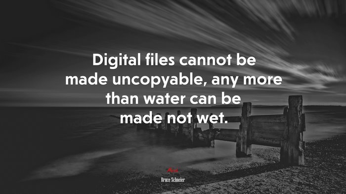 Digital files cannot be made uncopyable, any more than water can be made not wet. | Bruce Schneier quote