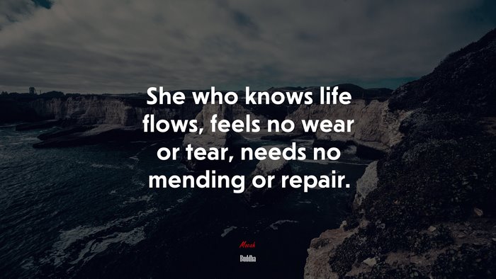 She who knows life flows, feels no wear or tear, needs no mending or repair. | Buddha quote
