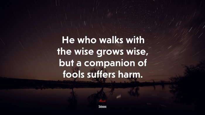 He who walks with the wise grows wise, but a companion of fools suffers harm. | Solomon quote
