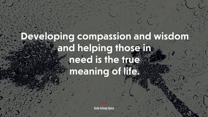 Developing compassion and wisdom and helping those in need is the true meaning of life. | Geshe Kelsang Gyatso quote