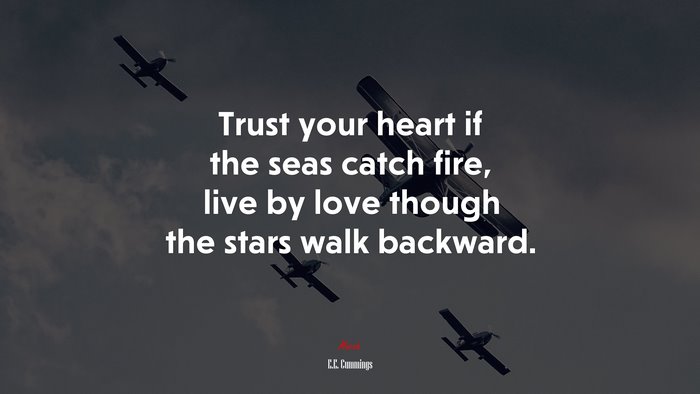 Trust your heart if the seas catch fire, live by love though the stars walk backward. | E.E. Cummings quote