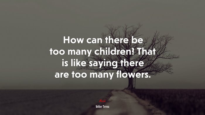 How can there be too many children? That is like saying there are too many flowers. | Mother Teresa quote