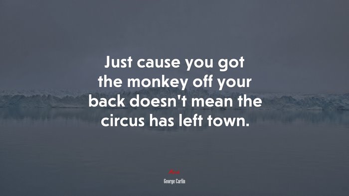 Just cause you got the monkey off your back doesn’t mean the circus has left town. | George Carlin quote