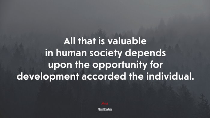 All that is valuable in human society depends upon the opportunity for development accorded the individual. | Albert Einstein quote