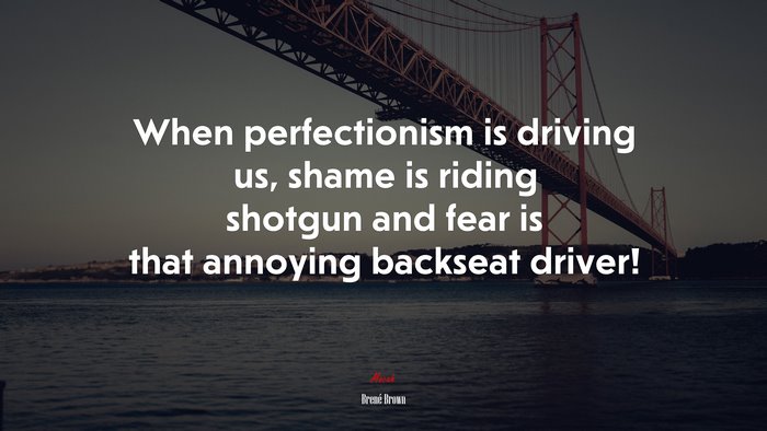 When perfectionism is driving us, shame is riding shotgun and fear is that annoying backseat driver! | Brené Brown quote
