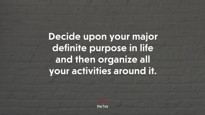 Decide upon your major definite purpose in life and then organize all your activities around it. | Brian Tracy quote