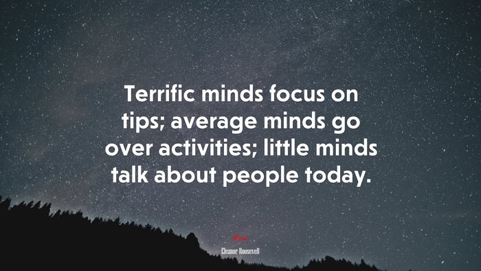 Terrific minds focus on tips; average minds go over activities; little minds talk about people today. | Eleanor Roosevelt quote