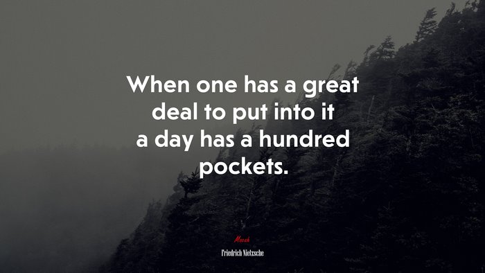 When one has a great deal to put into it a day has a hundred pockets. | Friedrich Nietzsche quote