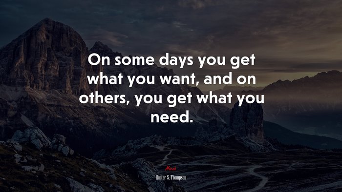 On some days you get what you want, and on others, you get what you need. | Hunter S. Thompson quote