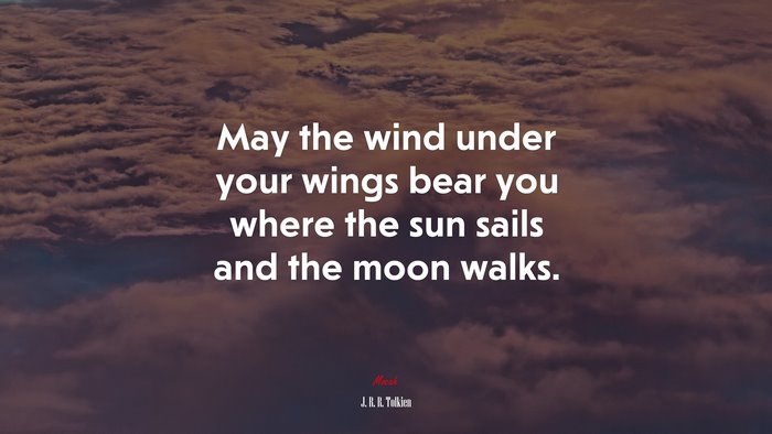 May the wind under your wings bear you where the sun sails and the moon walks. | J. R. R. Tolkien quote
