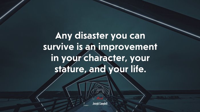 Any disaster you can survive is an improvement in your character, your stature, and your life. | Joseph Campbell quote