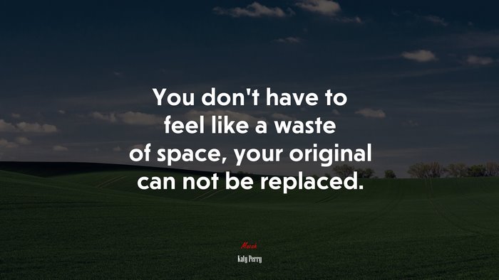 You don’t have to feel like a waste of space, your original can not be replaced. | Katy Perry quote