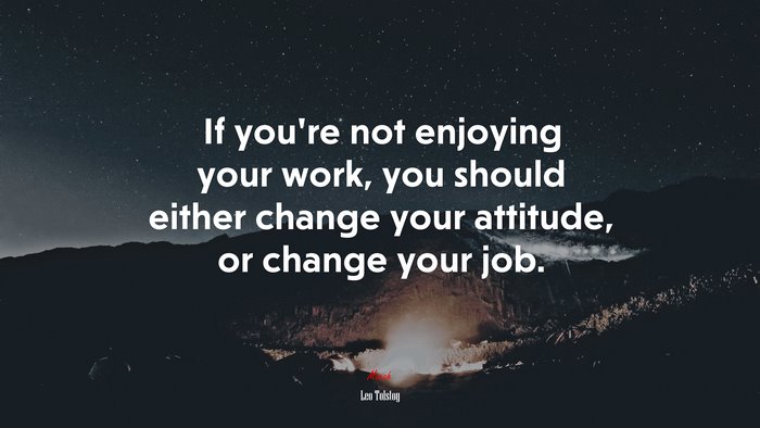 If you’re not enjoying your work, you should either change your attitude, or change your job. | Leo Tolstoy quote