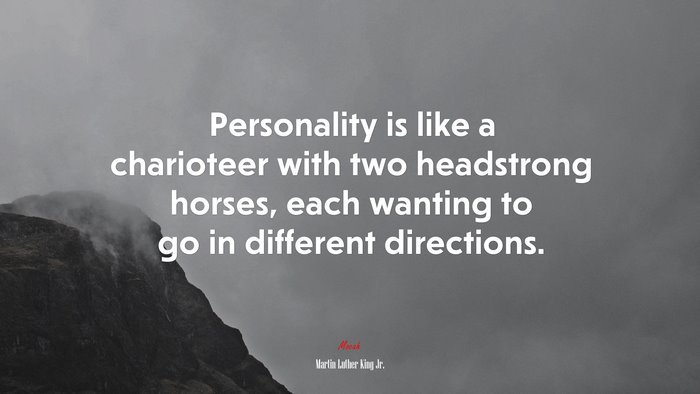 Personality is like a charioteer with two headstrong horses, each wanting to go in different directions. | Martin Luther King Jr. quote