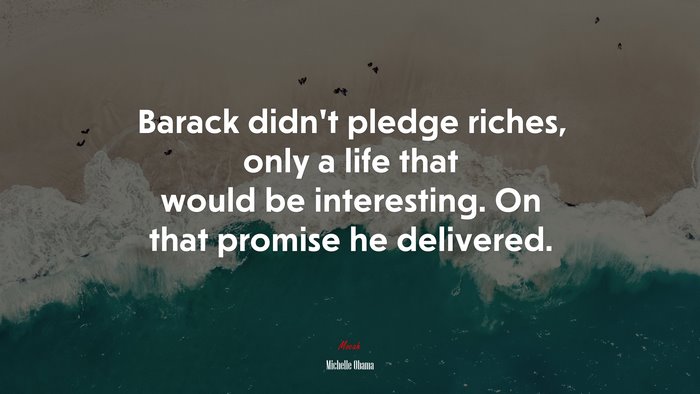 Barack didn’t pledge riches, only a life that would be interesting. On that promise he delivered. | Michelle Obama quote