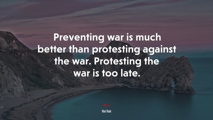 Preventing war is much better than protesting against the war. Protesting the war is too late. | Nhat Hanh quote