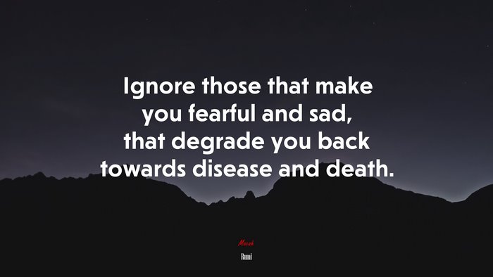 Ignore those that make you fearful and sad, that degrade you back towards disease and death. | Rumi quote