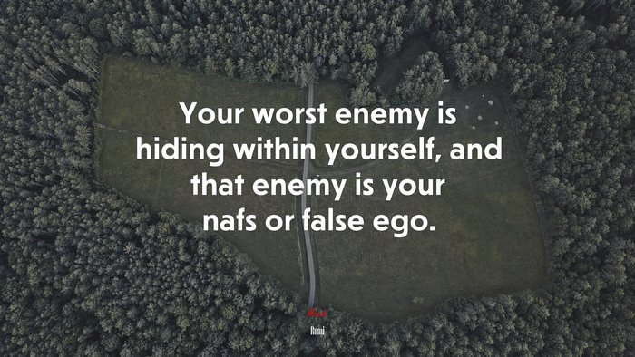 Your worst enemy is hiding within yourself, and that enemy is your nafs or false ego. | Rumi quote
