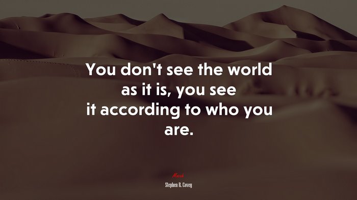 You don’t see the world as it is, you see it according to who you are. | Stephen R. Covey quote