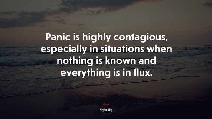 Panic is highly contagious, especially in situations when nothing is known and everything is in flux. | Stephen King quote