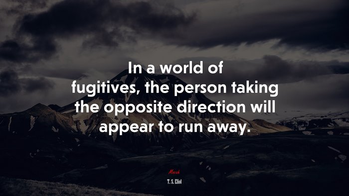 In a world of fugitives, the person taking the opposite direction will appear to run away. | T. S. Eliot quote