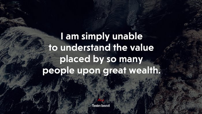 I am simply unable to understand the value placed by so many people upon great wealth. | Theodore Roosevelt quote