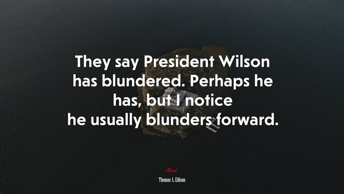 They say President Wilson has blundered. Perhaps he has, but I notice he usually blunders forward. | Thomas A. Edison quote