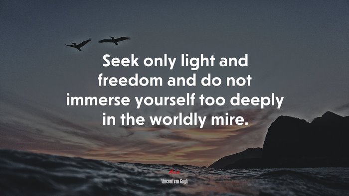 Seek only light and freedom and do not immerse yourself too deeply in the worldly mire. | Vincent van Gogh quote