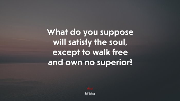What do you suppose will satisfy the soul, except to walk free and own no superior? | Walt Whitman quote