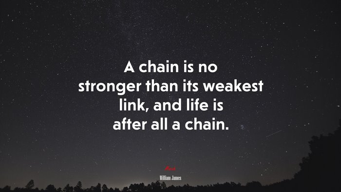 A chain is no stronger than its weakest link, and life is after all a chain. | William James quote