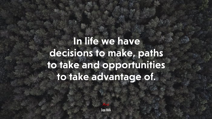 In life we have decisions to make, paths to take and opportunities to take advantage of. | Zayn Malik quote