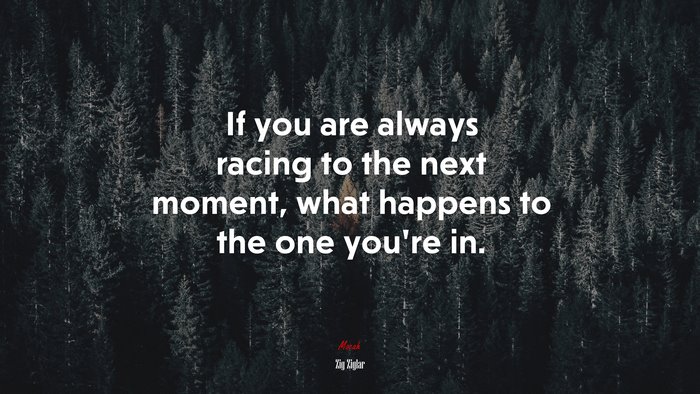 If you are always racing to the next moment, what happens to the one you’re in. | Zig Ziglar quote