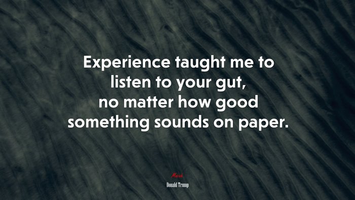 Experience taught me to listen to your gut, no matter how good something sounds on paper. | Donald Trump quote