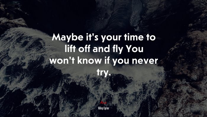 Maybe it’s your time to lift off and fly You won’t know if you never try. | Miley Cyrus quote