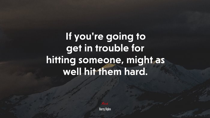 If you’re going to get in trouble for hitting someone, might as well hit them hard. | Harry Styles quote