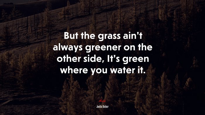 But the grass ain’t always greener on the other side, It’s green where you water it. | Justin Bieber quote