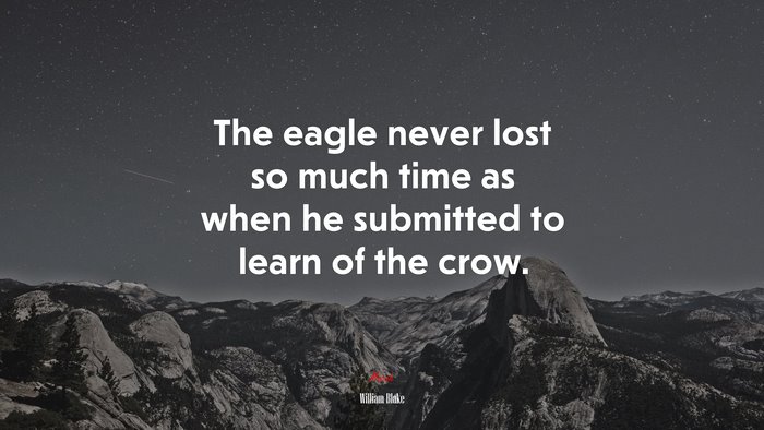 The eagle never lost so much time as when he submitted to learn of the crow. | William Blake quote