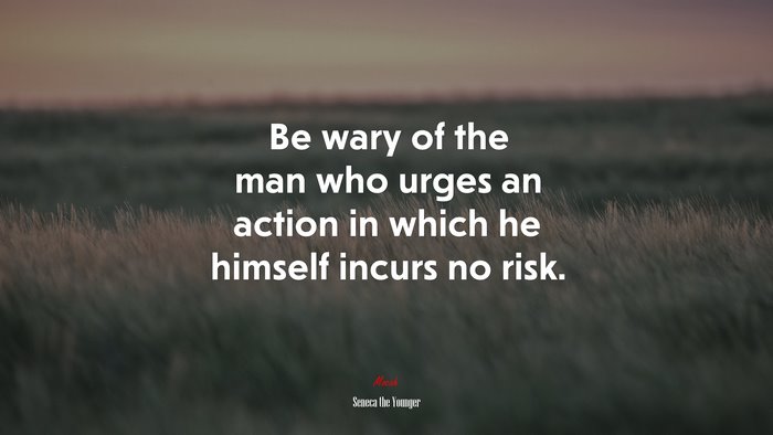 Be wary of the man who urges an action in which he himself incurs no risk. | Seneca the Younger quote