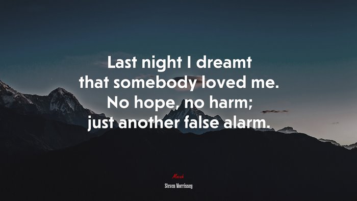 Last night I dreamt that somebody loved me. No hope, no harm; just another false alarm. | Steven Morrissey quote