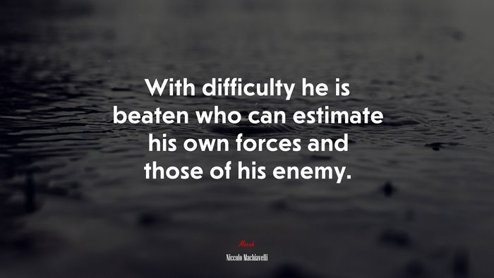 With difficulty he is beaten who can estimate his own forces and those of his enemy. | Niccolò Machiavelli quote