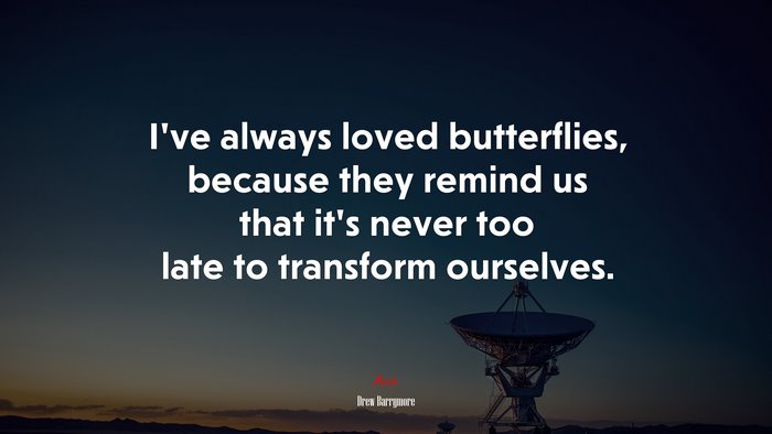 I’ve always loved butterflies, because they remind us that it’s never too late to transform ourselves. | Drew Barrymore quote