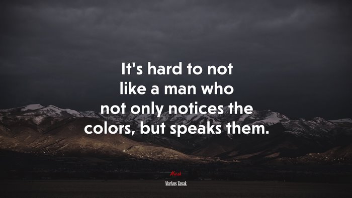 It’s hard to not like a man who not only notices the colors, but speaks them. | Markus Zusak quote